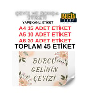 A4 A5 A6 45 Adet Çeyiz Bohça Koli Paket Etiketi Isme Özel Yapışlanlı Etiket 005