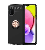 Galaxy A03s Kılıf Zore Ravel Yüzüklü Silikon Kılıf (Siyah-Rose Gold)