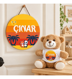 Kişiye Özel Bebek Kapı Süsü (Peluş Ayıcık Hediyeli) – Baby Shower / Hastane Odası