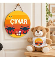 Kişiye Özel Bebek Kapı Süsü (Peluş Ayıcık Hediyeli) – Baby Shower / Hastane Odası