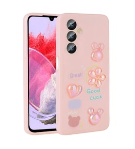 Samsung Galaxy M34 5G Uyumlu Kılıf Kabartma Figürlü Parlak Zore Toys Silikon Kapak (Pembe)