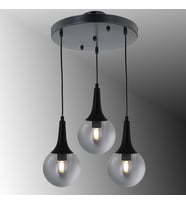 TT601-3Y-FULLSY TT Aydınlatma Mat Siyah 3 lü Uzun Hunili Yuvarlak Avize