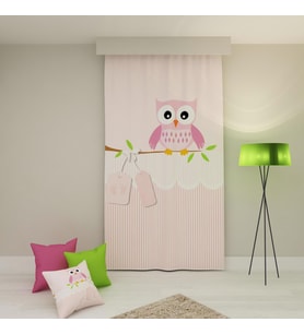PAREDORA Dalda Pembe Baykuş Tek Kanat Fon Perde (Karışık)