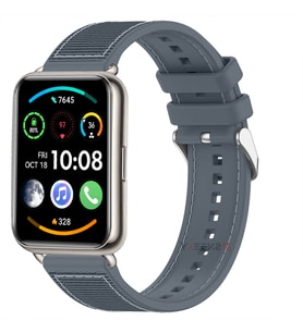 Sneezy Huawei Watch Fit 2 İle Uyumlu Dikiş Desenli Dokuma Silikon Kordon (Gri)