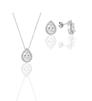 Söğütlü Silver Gümüş beyaz altın rodyumlu zirkon taşlı damla modeli ikili set