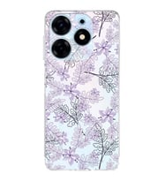 PrintiFy Tecno Spark 10 Pro Uyumlu Kamera Korumalı Floral Lila Tasarımlı Şeffaf Silikon Kılıf