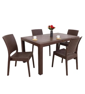 Mandella Elit Rattan 90x150 4 kişilik Elit Sandalye Masa Takımı Kahverengi