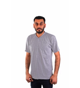 ESER - V Yaka Kısa Kol İş Tişörtü - Cepli - Gri