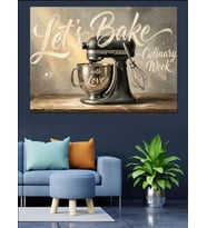 Let'S Bake Mutfak Robotu Ve Yazı Dekoratif Kanvas - Mdf Ahşap Tablo
