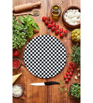 Dama Desenli Cam Kesme Tahtası - Cam Kesme Tablası - Sunum Tabağı Çap 32 Cm