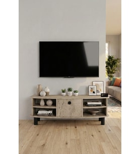 TV Sehpası 136 cm Kapaklı Raflı Çok Amaçlı Televizyon Ünitesi Salon Vienna 5012 Traverten