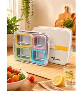 Valkyrie 1500 ml 4 Bölmeli Paslanmaz Çelik Lunch Box Termal Çantalı 304 Çelik Sızdırmaz Yemek Kabı