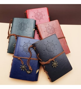 Pusula Tasarımlı Deri Defter - Değiştirilebilir Sayfalı - Vintage Ajanda