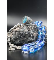 925 Ayar Gümüş Aquamarine (AQUA MARİN) Taşlı Erkek Yüzüğü Ve 33'lük Doğal Termal Kuvars Taşlı Tesbih 901402