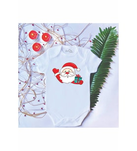 Unisex Bebek Baskılı Yılbaşı Noel Baba%100 Pamuklu Çıtçıtlı Body Zıbın