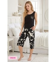 Seamlife Kadın Düğmesiz Bisiklet Yaka Atlet Bermuda Homewear - Viskon Kolsuz Kapri Pijama Takımı