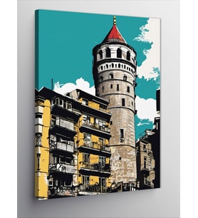 Kanvas Tablo İstanbul Galata Kulesi Çizimi