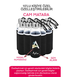 Kişiye Özel Kılıflı Cam Matara , Özelleştirilebilir 10lu Kılıflı Cam Matara 470 ML Borosilikat