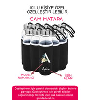 Kişiye Özel Kılıflı Cam Matara , Özelleştirilebilir 10lu Kılıflı Cam Matara 470 ML Borosilikat