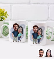 BK Gift Kişiye Özel Sevgililer Karikatürlü İkili Kupa Bardak-109