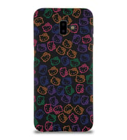 Samsung Galaxy J6 Plus Uyumlu Lansman Kılıf Hello Kitty Tasarımlı İçi Kadife Kapak-Siyah (Şeffaf)