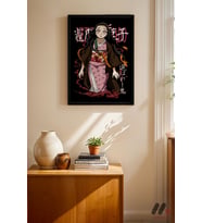 Demon Slayer Nezuko Anime Poster, Siyah Çerçeveli Duvar Tablosu - Anime Severlere Özel