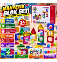 34 Parça Manyetik Blok Seti Borulu Manyetik Yapı Oyuncağı Eğitici ve Yaratıcı Yapım Seti