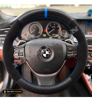 BMW 5 Serisi F10-F11 Dikme Direksiyon Kılıfı Alcantara Süet Mat Karbon Mavi Yüzük ve Dikiş ve Standart-Comfort-Prestige-Premium 2010-2017