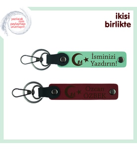 Sade Şıklıkta Anlam Yüklü Hediye, Çocuk Ve Ayyıldız Temalı İsimli 2’li Anahtarlık, Yeşil-Bordo