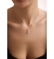 14 Ayar Altın Taşlı H Harf Kilitli Charm Kolye