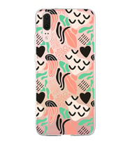 Huawei P20 ile Uyumlu 1mm Kapak Memphis Desen Tasarımlı Şeffaf Silikon Kılıf