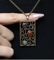 Doğal Taş Akik Ametist Yeşil Akik 3lü Doğal Taşlı Kadın Antik Kolye Nazar Koruma euk45aaya