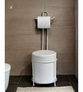 Kovalı Tuvalet Kağıtlığı, Çöp Kovalı Tuvalet Kağıdı, Banyo Çöp Kovası, Tuvalet Kağıtlığı (Doğal Beyaz)