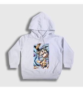 Presmono Unisex Çocuk Beyaz Johnny Joestar Anime Jojo Kapüşonlu Sweatshirt 321512tt