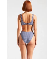 Kadın Balconette Bikini Takımı Ekose Desenli Balensiz Kaplı Normal Bel Slip Alt Kolsuz Örme Kumaş
