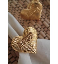 6 Adet Gold Love Kalp Metal Peçete Halkası - Napkin Ring