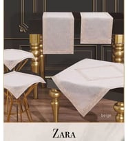 Salon Takımı 5 Parça Dantelli Keten Masa Örtüsü Runner Seti Çeyizlik Zara Model Bej