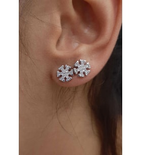 14 Ayar Altın Taşlı Kar Tanesi Küpe (Rose)