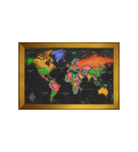Harita Temalı Kanvas Tablo 50 x 70 cm Gold Çerçeve