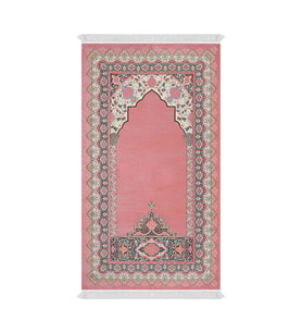 Bursa İpek Pembe Rumi Desen Kabartmalı Özel Dokuma Seccade