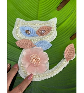 18X14 CM TAŞLI PELUŞ KEDİ ARMA DİKİŞ HOBİ APLİKE AKSESUAR