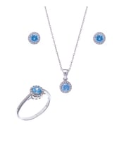 Mavi (Akuamarin) Zirkon Taşlı 925 Ayar Gümüş Kadın Üçlü Tektaş Set