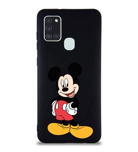 Samsung Galaxy A21S Soft Premier Kapak Mickey Mouse-E Tasarımlı Silikon Kılıf - Siyah (Şeffaf)