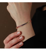 Renkli Sıra Taşlı Su Yolu Rose Gold Kaplama Gümüş Bileklik