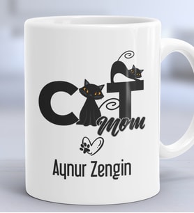 Kişiye Özel Cat Mom Hediye Kupa Bardak Kedi Annesi -5- (Beyaz)