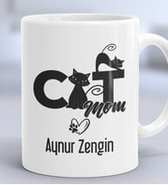 Kişiye Özel Cat Mom Hediye Kupa Bardak Kedi Annesi -5- (Beyaz)
