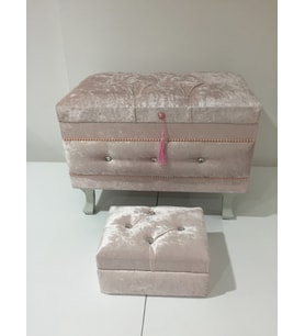 Çeyiz 13234 SANDIK Kapitone Küçük set Model PEMBE Kadife Kumaş İçi tela El Yapım