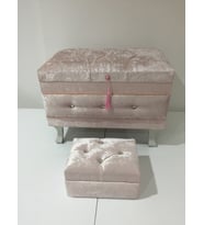 Çeyiz 13234 SANDIK Kapitone Küçük set Model PEMBE Kadife Kumaş İçi tela El Yapım