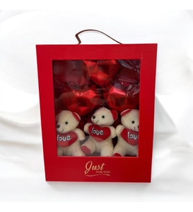 Sevgiliye Özel 3'lü Peluş Ayıcık Romantik Hediye Kutusu Kalpli Balonlu Sürpriz Hediye