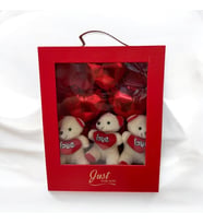 Sevgiliye Özel 3'lü Peluş Ayıcık Romantik Hediye Kutusu Kalpli Balonlu Sürpriz Hediye
